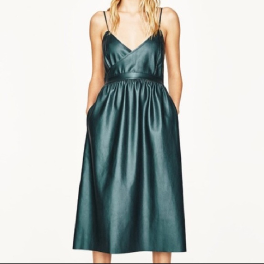CROSSOVER FAUX LEATHER DRESS